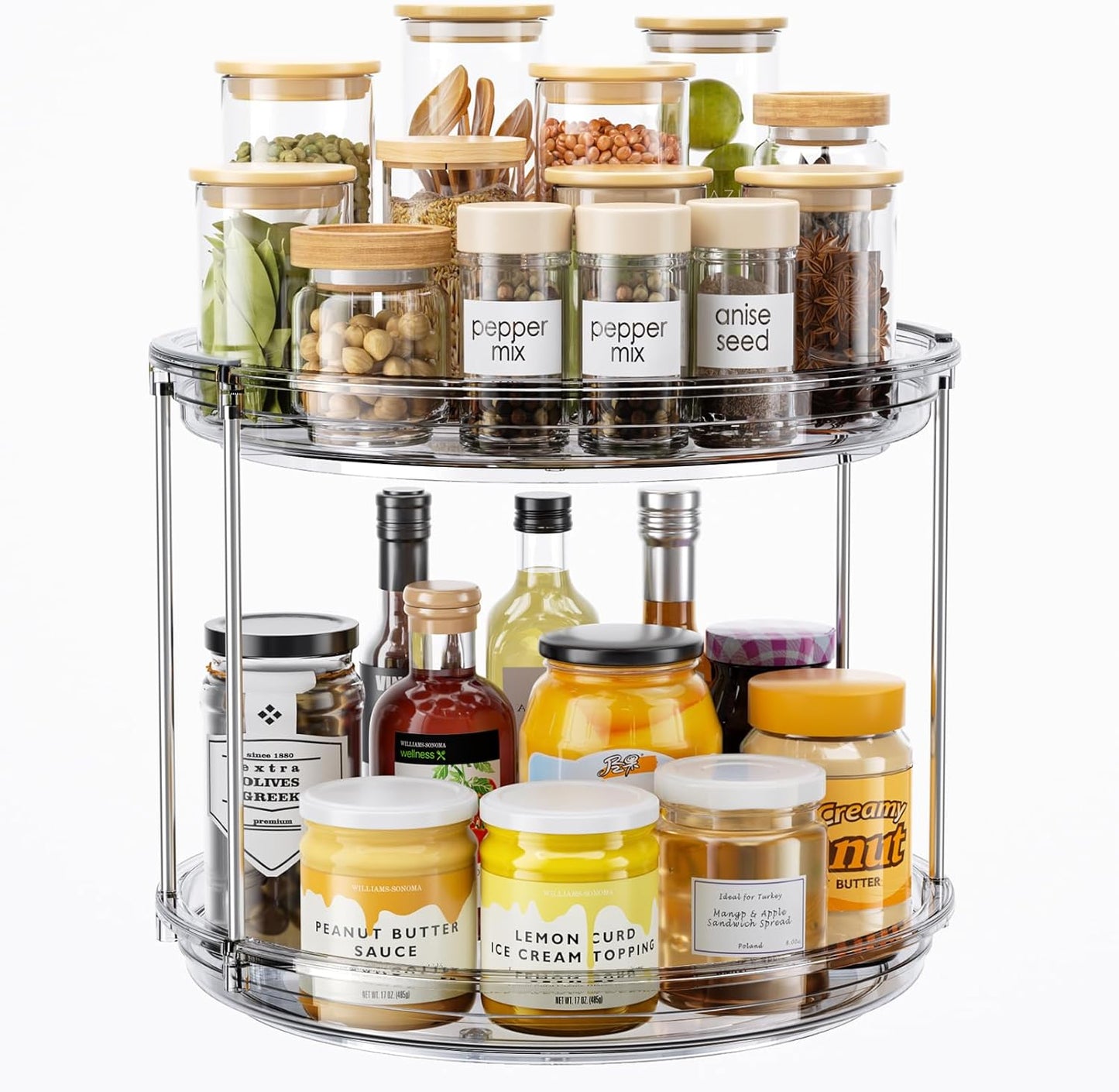 LAMU 2 Tier Lazy Susan Turntable Organizer 10.6'' Rotating Spice Rack Organization for Cabinet