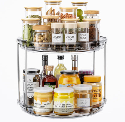 LAMU 2 Tier Lazy Susan Turntable Organizer 10.6'' Rotating Spice Rack Organization for Cabinet