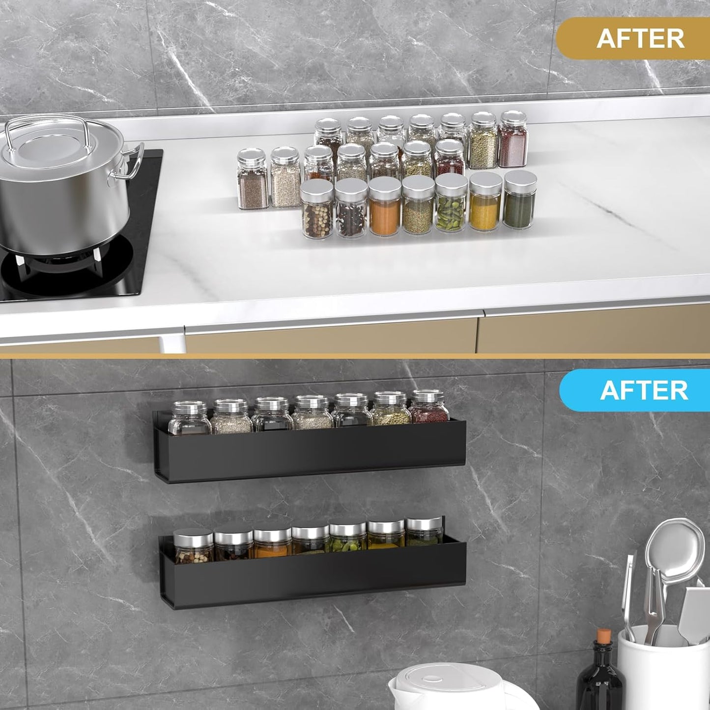 PMMASTO Adhesive Acrylic Spice Rack Organizer for Wall with Nano Double Sided Tape, Spice Shelf