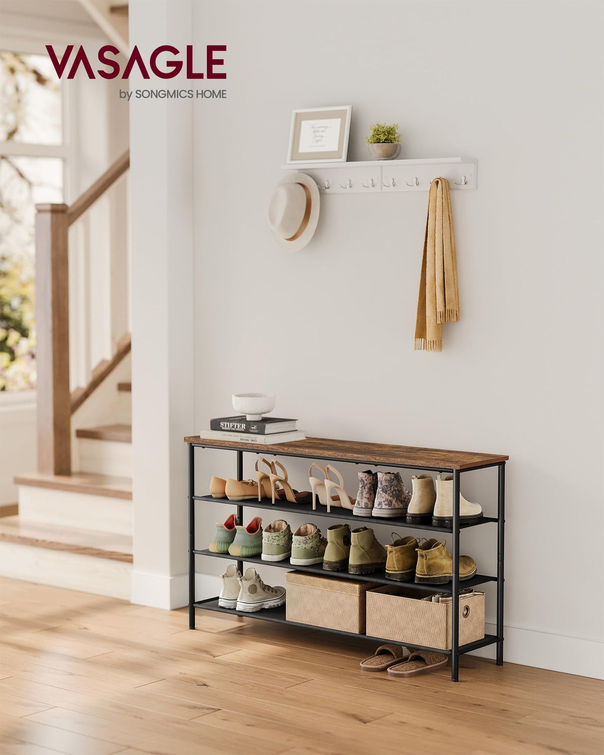 VASAGLE Shoe Rack, 4-Tier Shoe Storage Organizer for Entryway and Closet, Holds 15-18 Pairs of