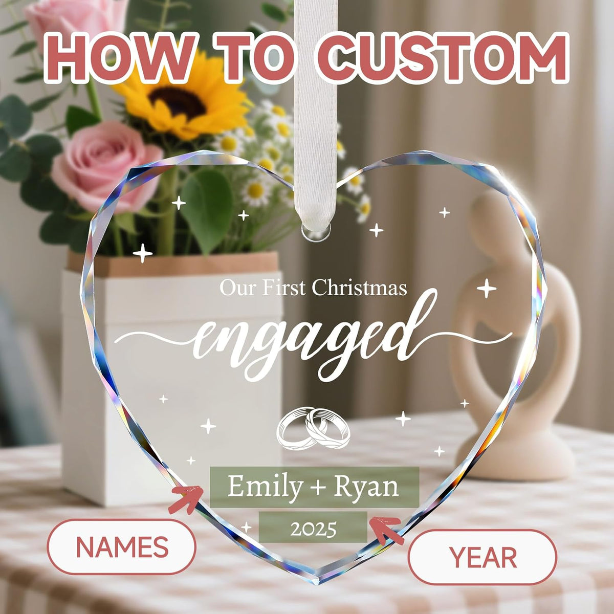 Engagement Gifts for Couples - Personalized Engagement Ornament for Party Decorations - Bride to Be