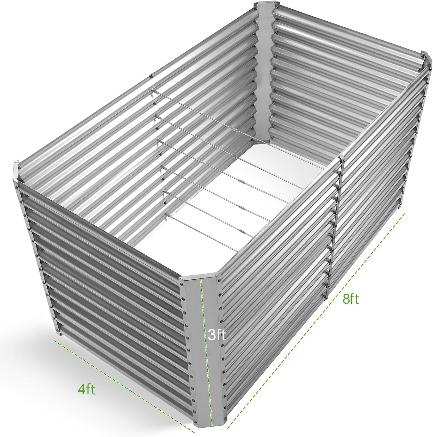 Land Guard 8x4x3ft Rectangular Galvanized Raised Garden Beds, Large-Capacity Metal Planter Box