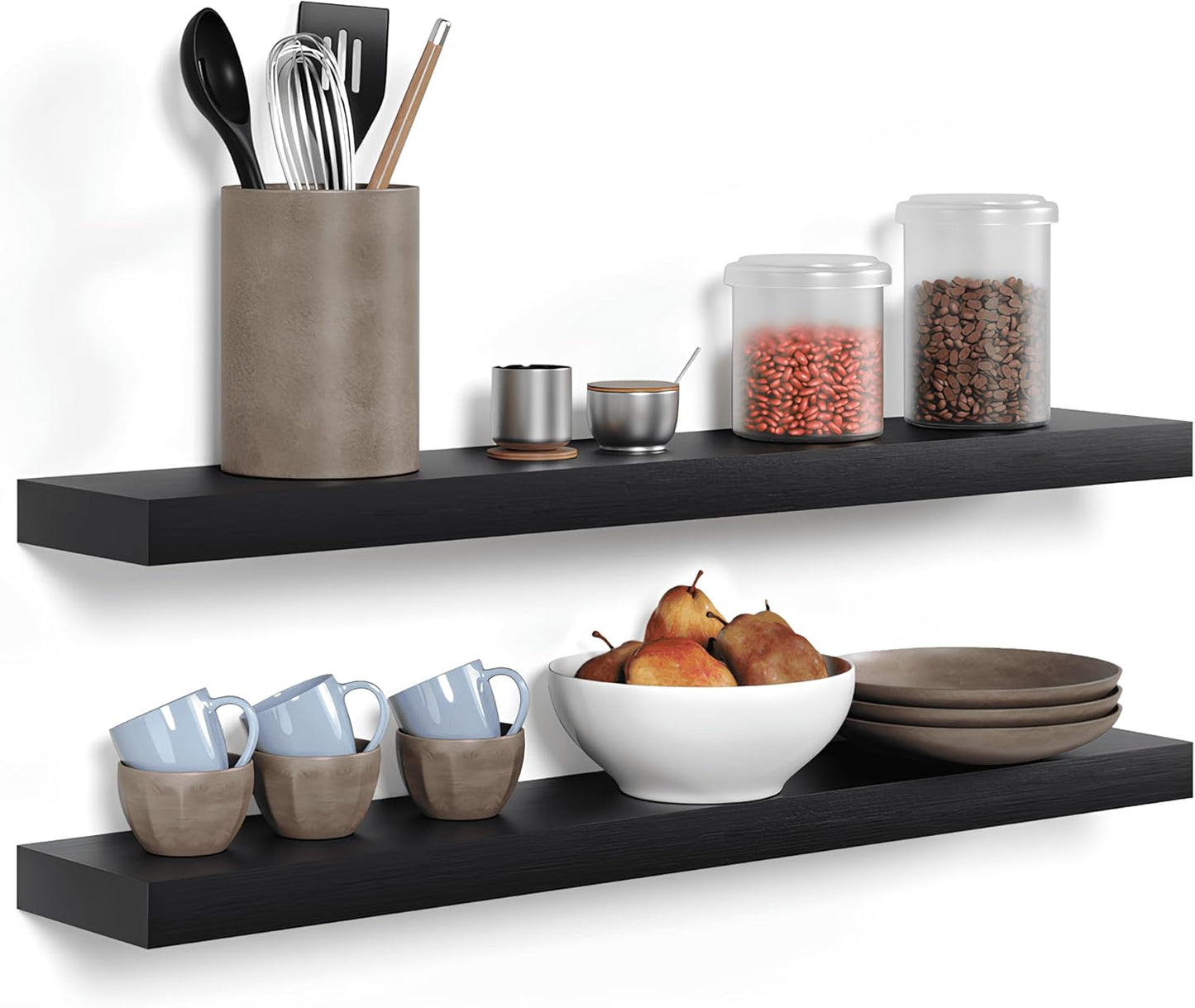 Homeforia Black Floating Shelves 36 inches Long, High End Solid Real Wood 36 inch Floating Shelf