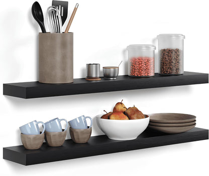 Homeforia Black Floating Shelves 36 inches Long, High End Solid Real Wood 36 inch Floating Shelf