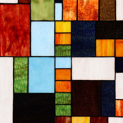 Bieye Geometric Color Block Tiffany Style Stained Glass Window Panel with Hanging Chain (18x25