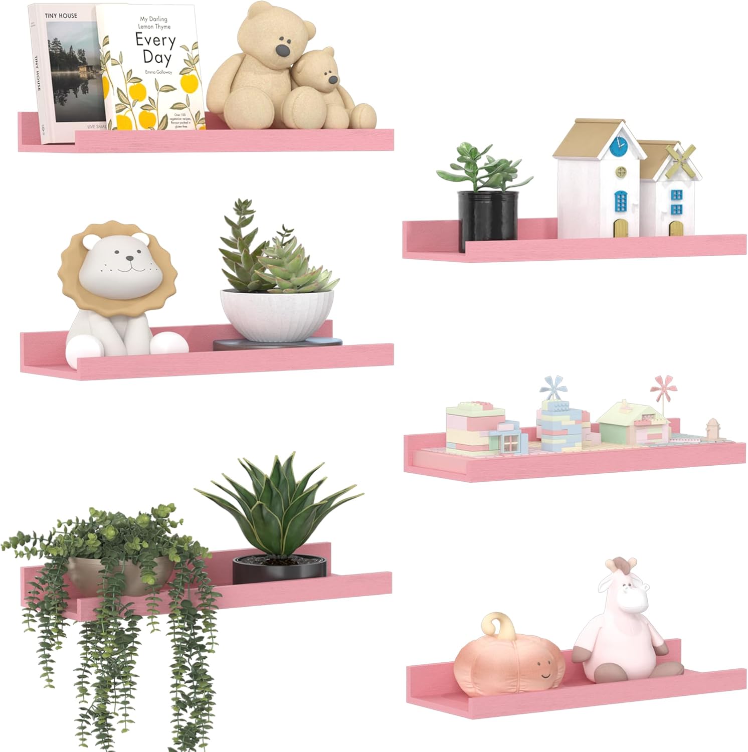 upsimples Pink Shelves for Wall, Pink Room Decor for Teen Girls, Bedroom, Living Room, Game Room, 6