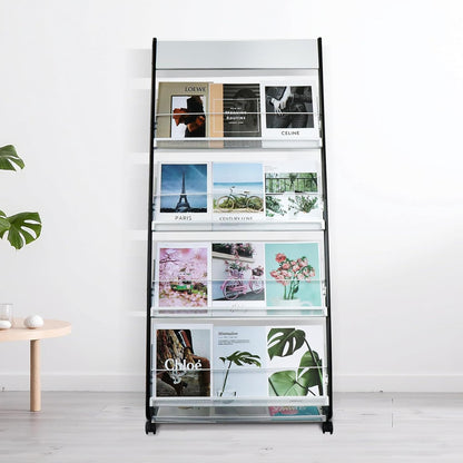 4-Tier Floor-Standing Magazine Rack with Wheels – Perfect Brochure Display Stand for Exhibitions