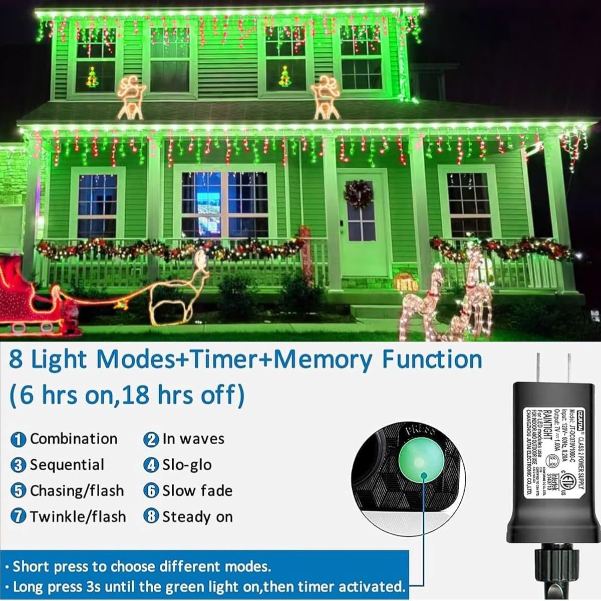 YEGUO 66ft 800 LED Red and Green Icicle Lights Outdoor Waterproof, 160 Drops Icicle String Lights