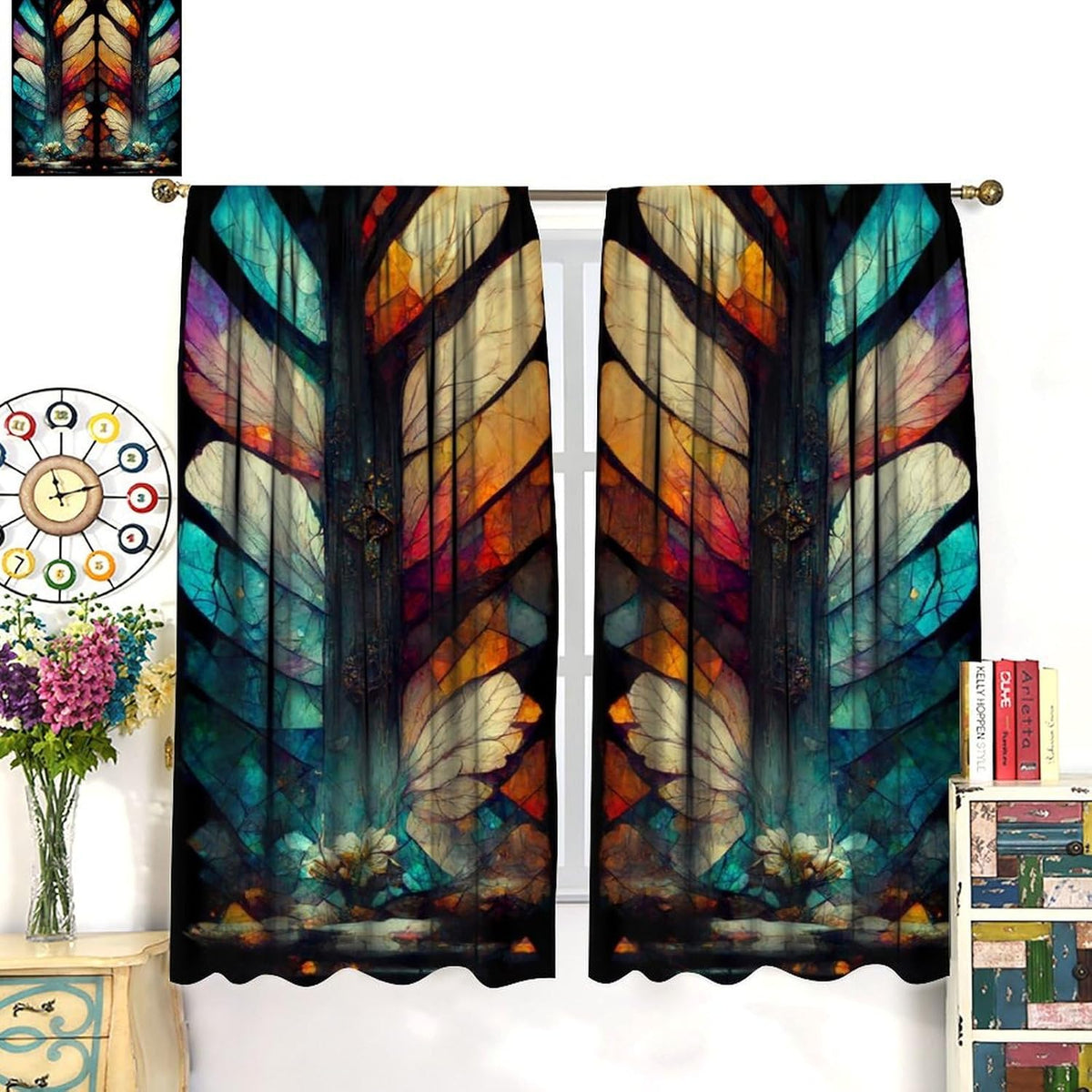 Stained Glass Curtains,Vintage Magical Colorful Abstract Art Home Decor Drapes for Bedroom Living