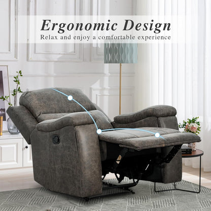 EBELLO Grey Recliner Chair, Single Overstuffed Sofa Recliners, Breathable Faux Leather Manual