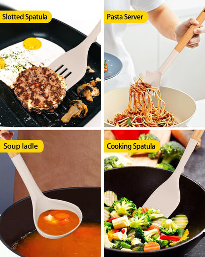 Silicone Kitchen Utensil Set for Non Stick Cookware, 7 Pcs Heat Resistant Cooking Utensils with