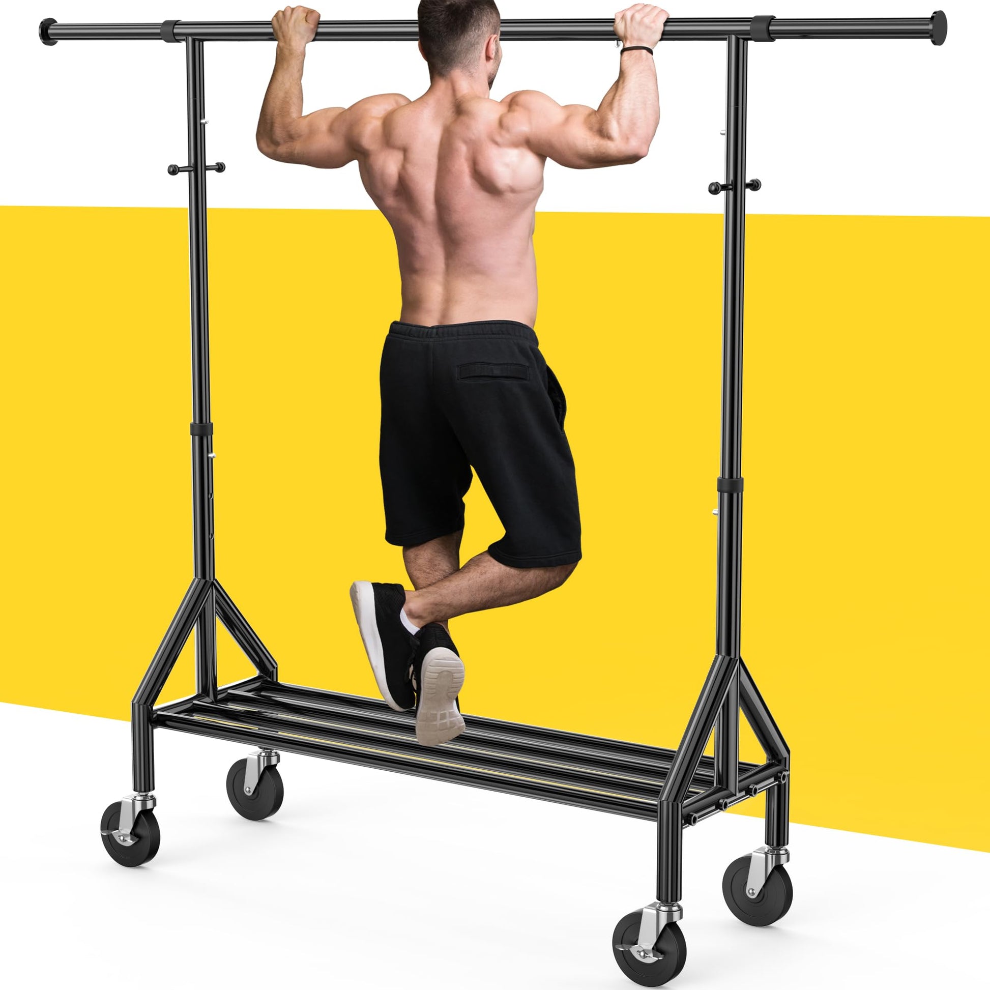 Fybee Heavy Duty Clothes Rack Load 520LBS, Adjustable Rolling Clothing Rack with Sturdy Wheel