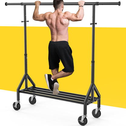 Fybee Heavy Duty Clothes Rack Load 520LBS, Adjustable Rolling Clothing Rack with Sturdy Wheel