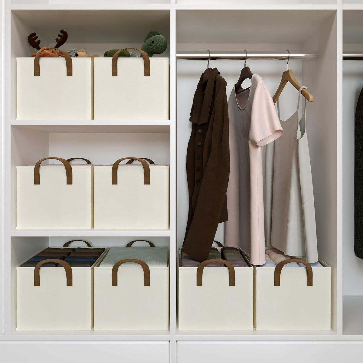 Closet Storage Bins, Fabric Closet Organizers and Storage Basket for Shelves, Collapsible Shelf