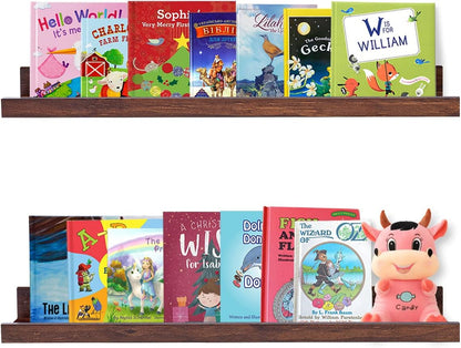 AZSKY Floating Book Shelves Wall Mounted Photo Shelf Picture Ledge Deep Walnut Display Shelves for