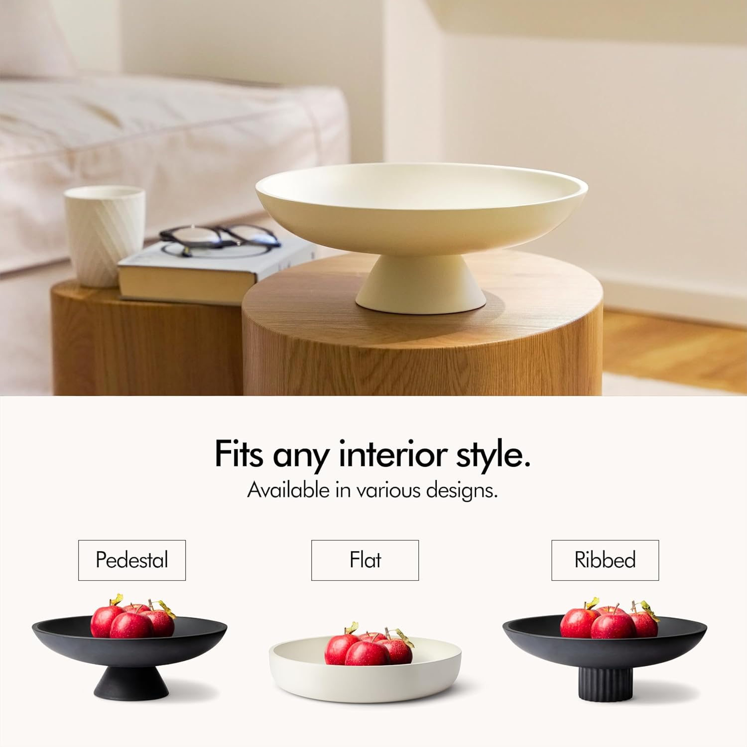 KIVY Concrete Fruit Bowl for Kitchen Counter - Large Decorative Bowl for Home Decor - Black