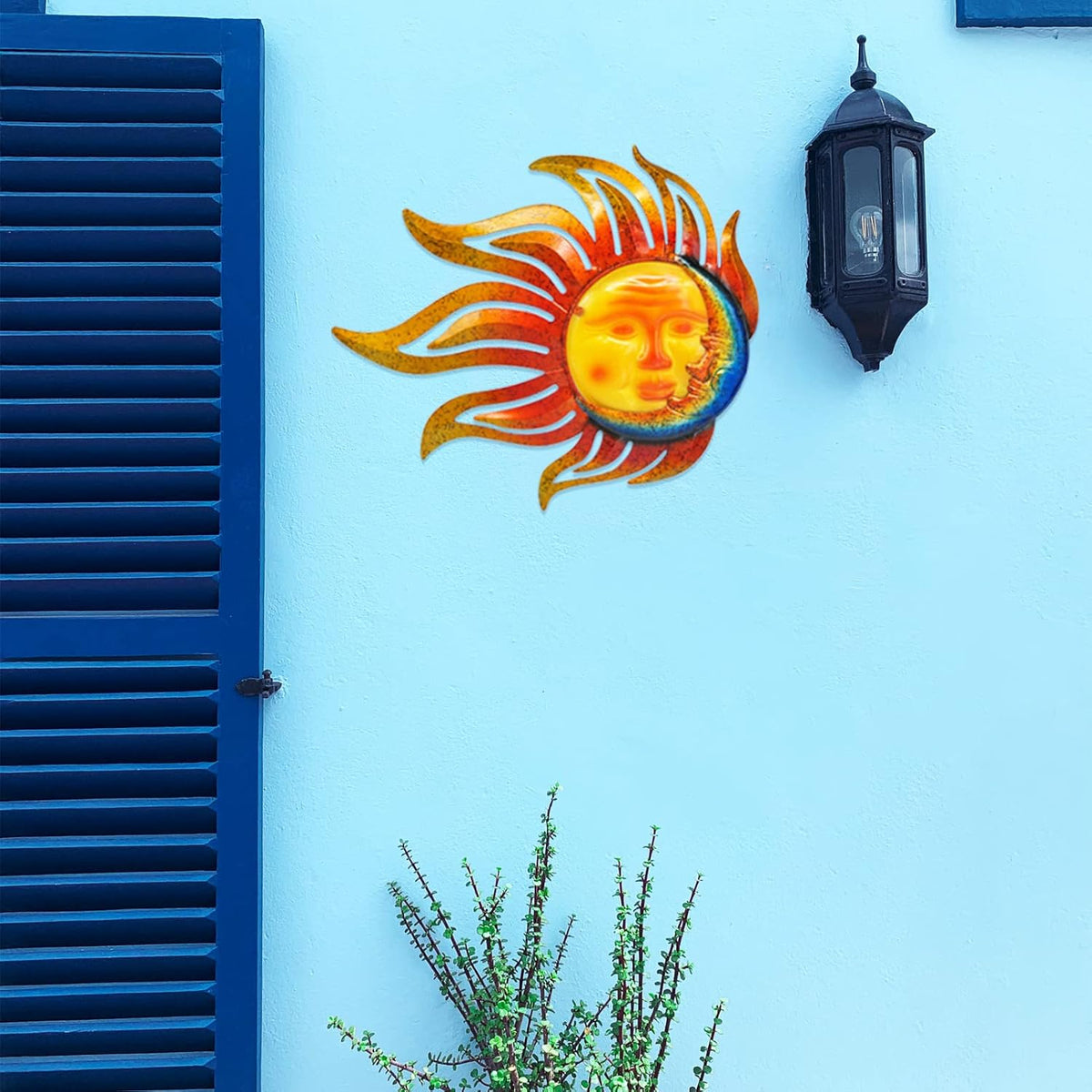 Sun Metal Wall Art Outdoor Decor Sun Moon Face Wall Decor Rust Proof Large Metal Sun(18Inch)