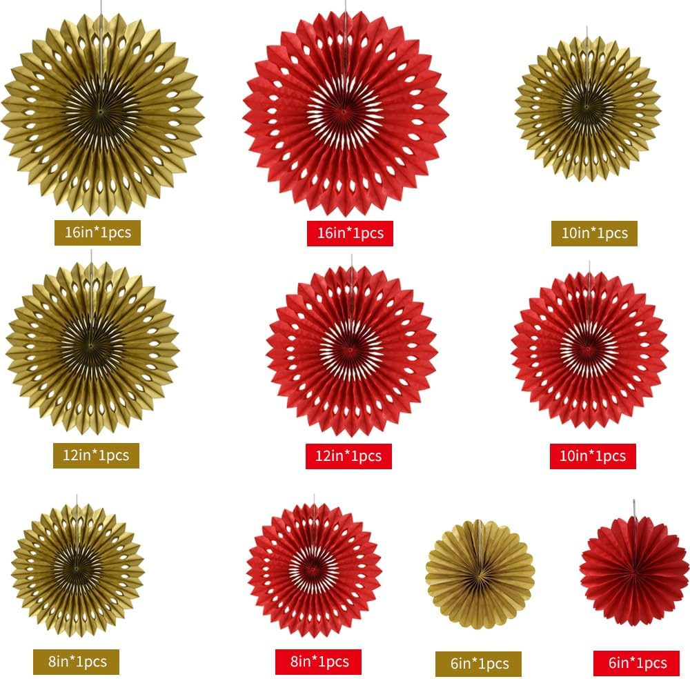 BEISHIDA Red Gold Hanging Honeycomb Round Paper Fans Decoration Wedding Theme Tissue Paper Fan