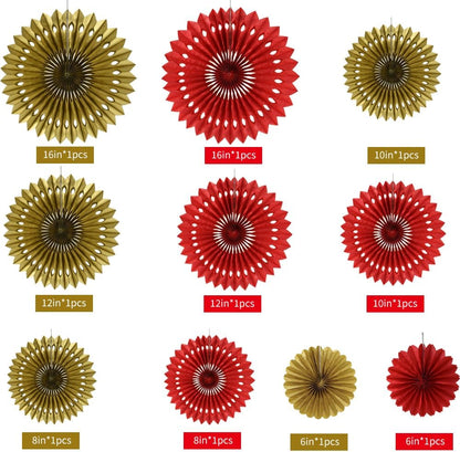 BEISHIDA Red Gold Hanging Honeycomb Round Paper Fans Decoration Wedding Theme Tissue Paper Fan