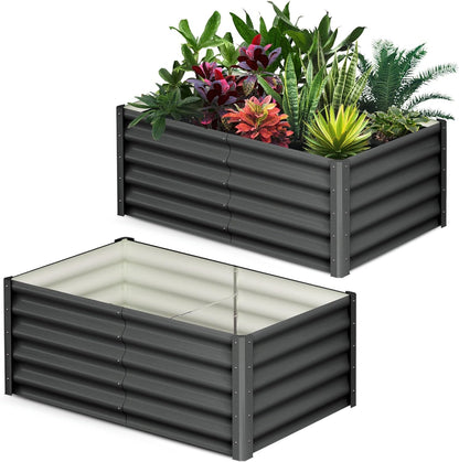 Large Outdoor Planter Boxes Kit Set of 2,6x3x1.5ft Galvanized Raised Bed Planter with Open-Ended