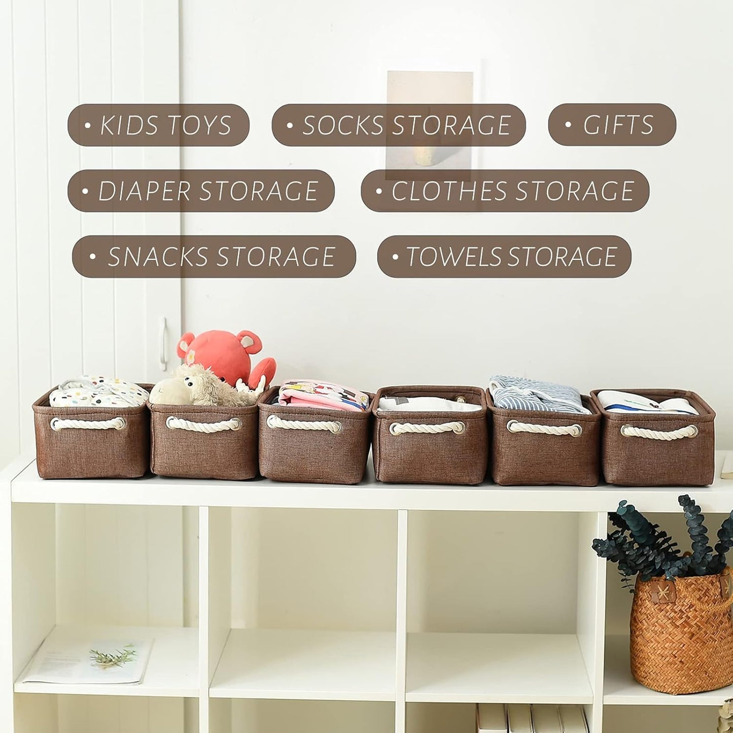 TheWarmHome Storage Basket for Organizing - 12x8x5 inch Small 6 Pack Collapsible Storage Bin for