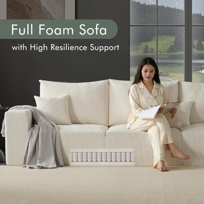 Boneless Cloud Couch Sofa for Living Room, 112" 3 Seater Beige Modern Lounge Sleeper Couch, No