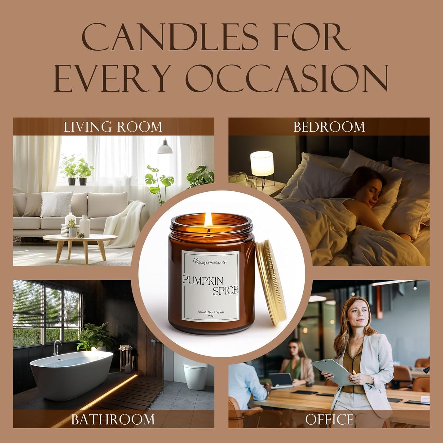 Pumpkin Spice Scented Candles for Home, Natural Soy Wax Aromatherapy Non Toxic Pumpkin Fall Candle