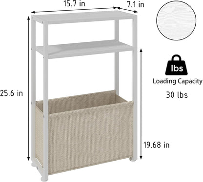 Narrow Side Table, Slim End Tables with Fabric Basket, Skinny Table for Small Spaces, Thin Bedside