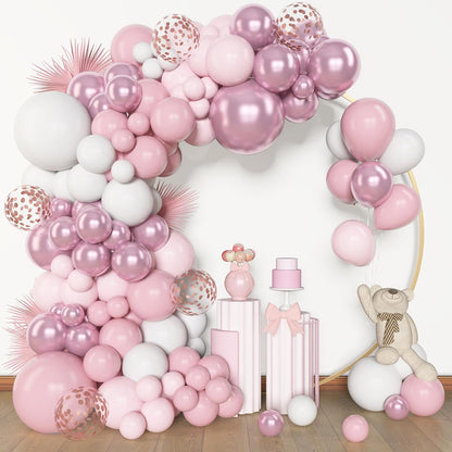 Amandir 153pcs Pink White Balloons Arch Garland Kit, Different Sizes 18 12 10 5inch Pastel Light