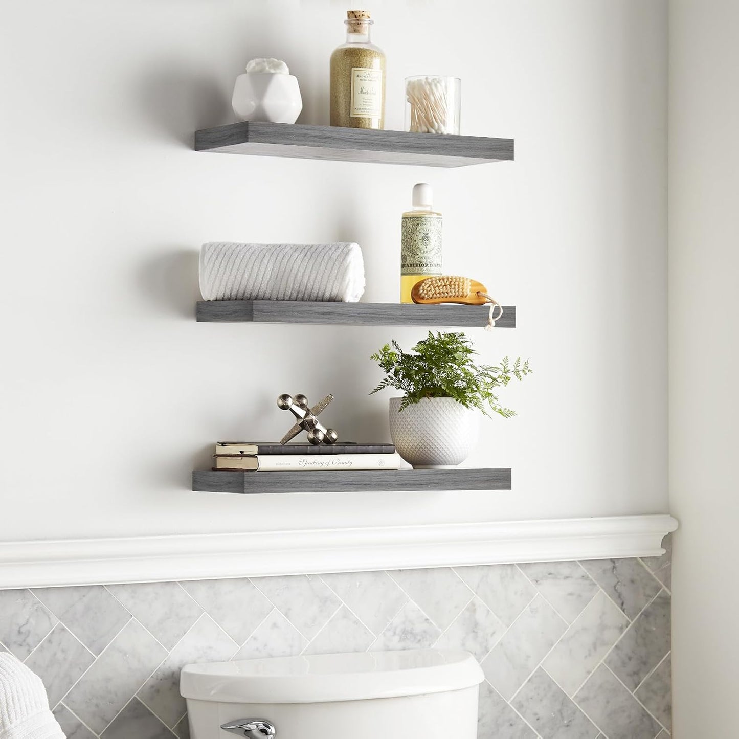 BAYKA Floating Shelves for Wall, 22.5 inches Wall Mounted Rustic Wood Shelves for Bathroom