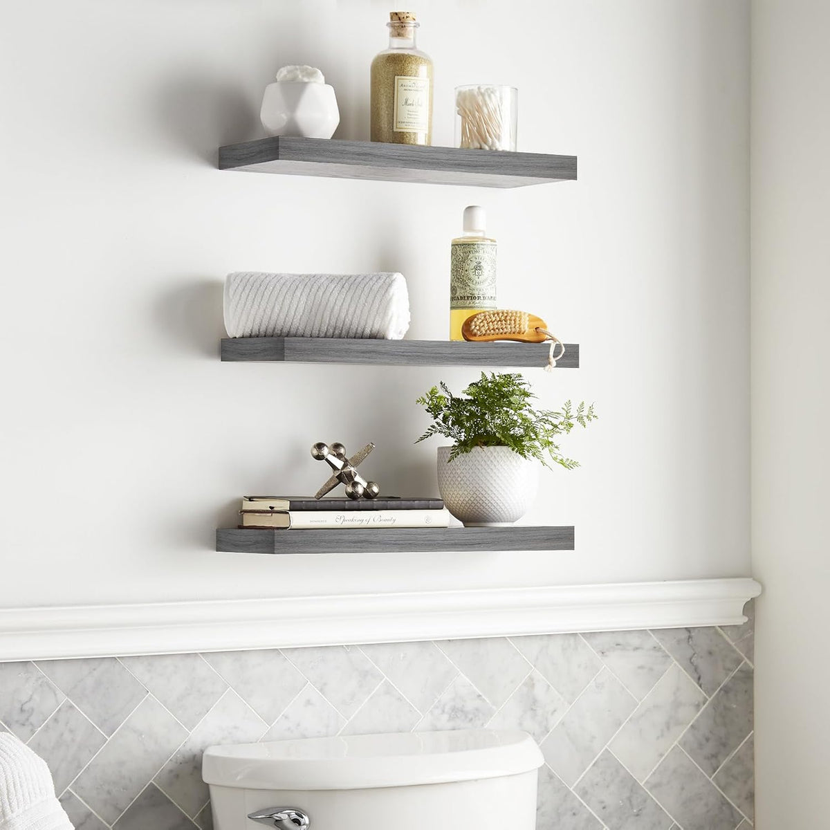 BAYKA Floating Shelves for Wall, 22.5 inches Wall Mounted Rustic Wood Shelves for Bathroom