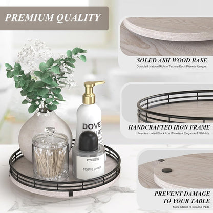 9" Wooden Lazy Susan Organizer for Cabinet, Turntable Round Decorative Tray for Kitchen Sink