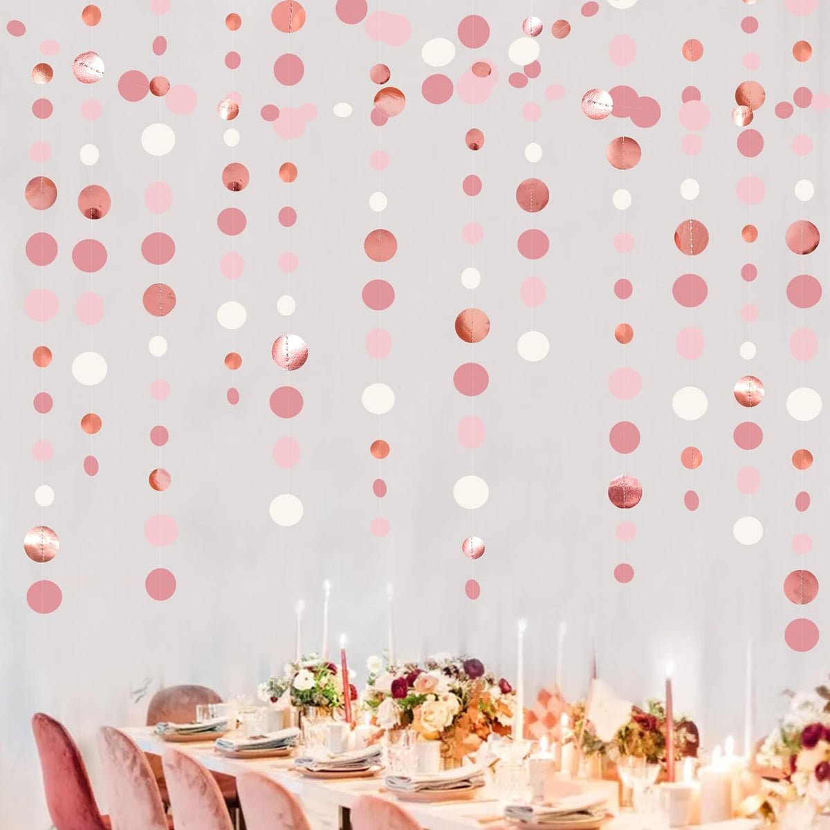 Rose Gold Party Decorations Dusty Pink Circle Dots Garland Blush Pink Hanging Paper Polka Dot