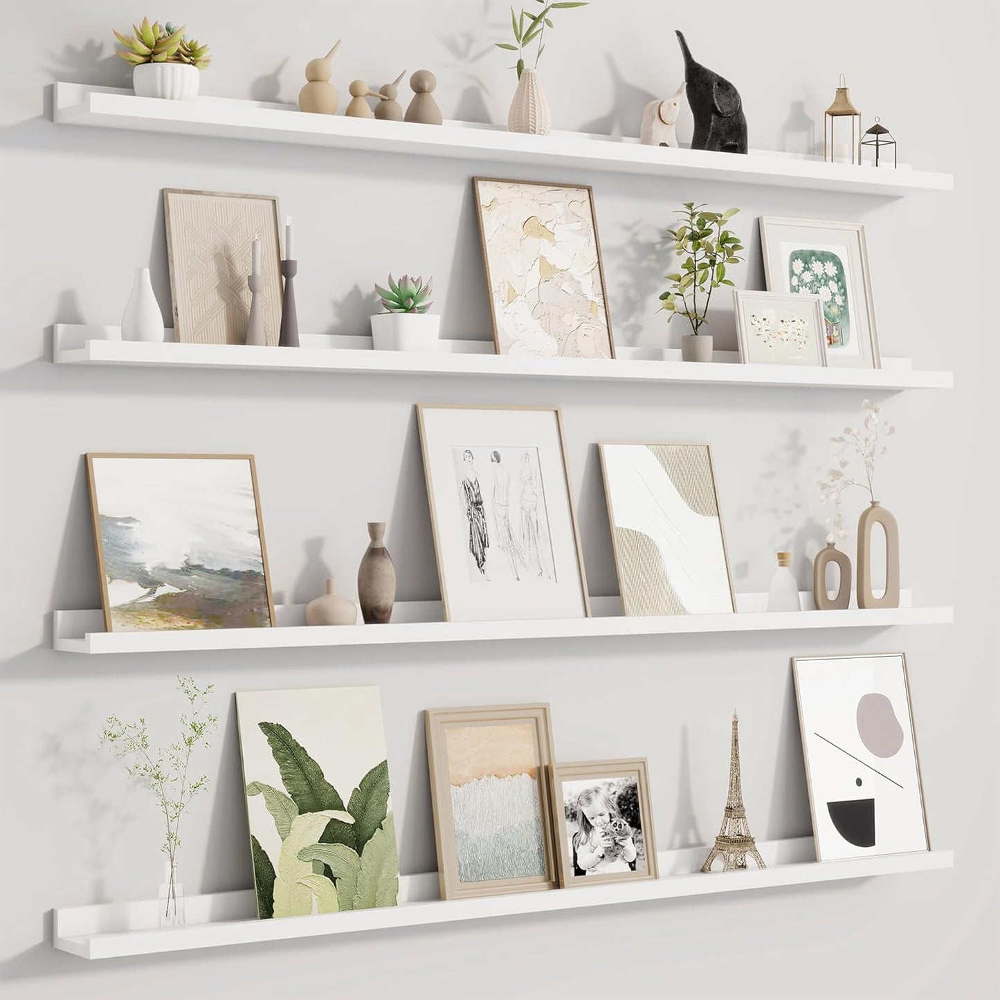 Picture Ledge Shelf for Wall, Floating Shelves Set of 4, 48 Inch Long Nursery Book Shelves for Toys