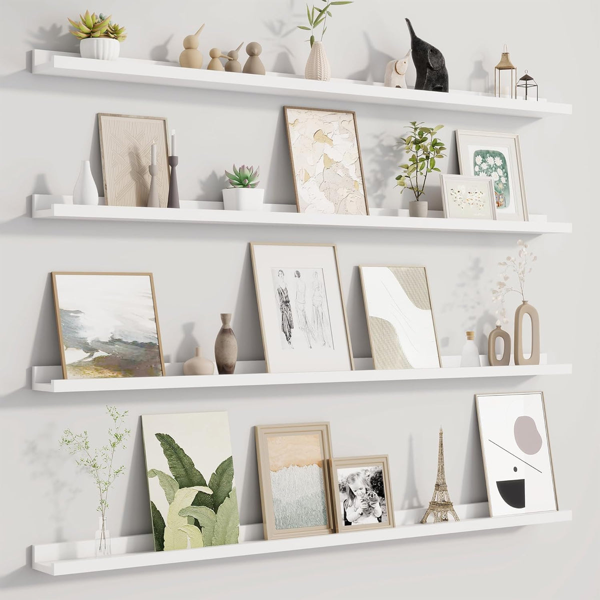 Picture Ledge Shelf for Wall, Floating Shelves Set of 4, 48 Inch Long Nursery Book Shelves for Toys