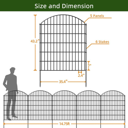 Decorative Metal Garden Fence Outdoor CTW3643, 43.2in H x 14.75 ft L, No Dig Temporary Dog Fence