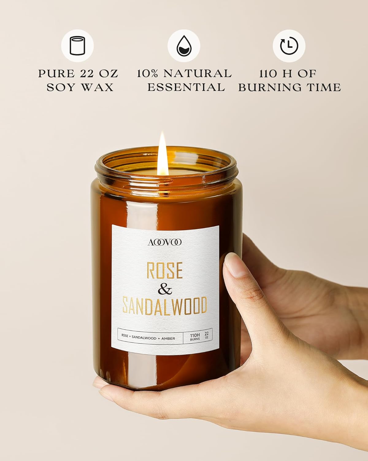 AOOVOO Rose Sandalwood Candles - 22 oz Scented Candles, Aromatherapy Candle, Soy Candle for Home