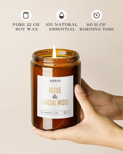 AOOVOO Rose Sandalwood Candles - 22 oz Scented Candles, Aromatherapy Candle, Soy Candle for Home