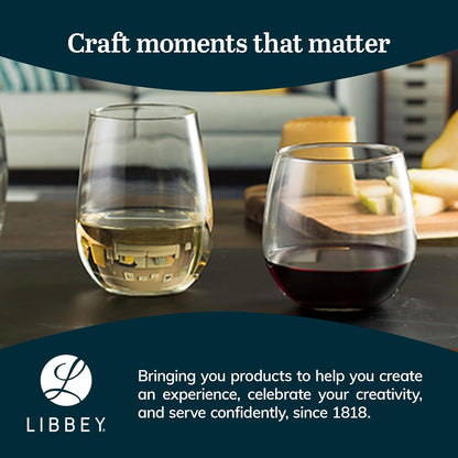 Libbey Stemless Wine Glasses Set of 12, Dishwasher Safe Set Of Wine Glasses, Perfect for Cocktails