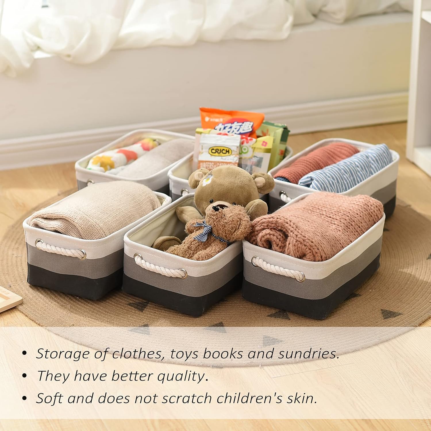 TcaFmac Small Fabric Storage Baskets for Organizing [6 Pack] Closet Storage Bin Foldable Storage
