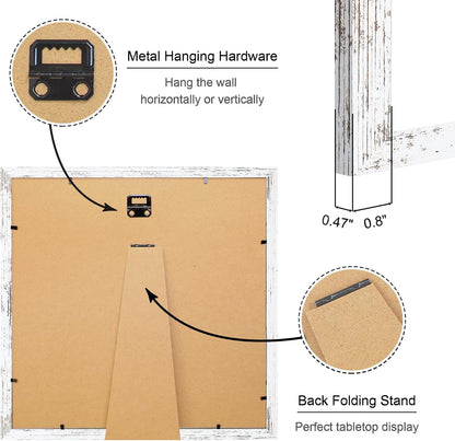12x12 Picture Frame Set of 4, 12 x 12 Wood Photo Frames with Mat for 10x10 or 30x30cm Diamond