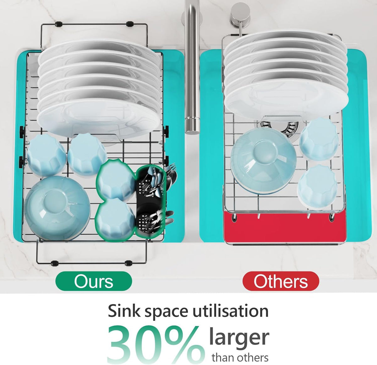 GSlife Expandable Dish Drying Rack - Stainless Steel Capacity Adjustable Over The Sink Rack