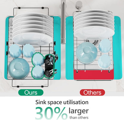 GSlife Expandable Dish Drying Rack - Stainless Steel Capacity Adjustable Over The Sink Rack