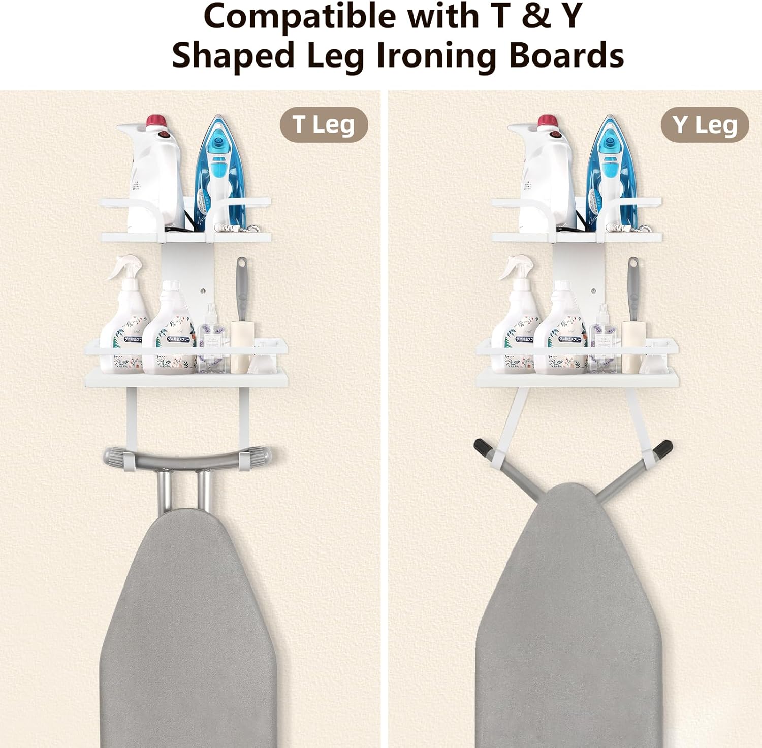 VINAEMO Ironing Board Hanger Wall Mount, 2-Layer Iron and Ironing Board Holder, Laundry Room
