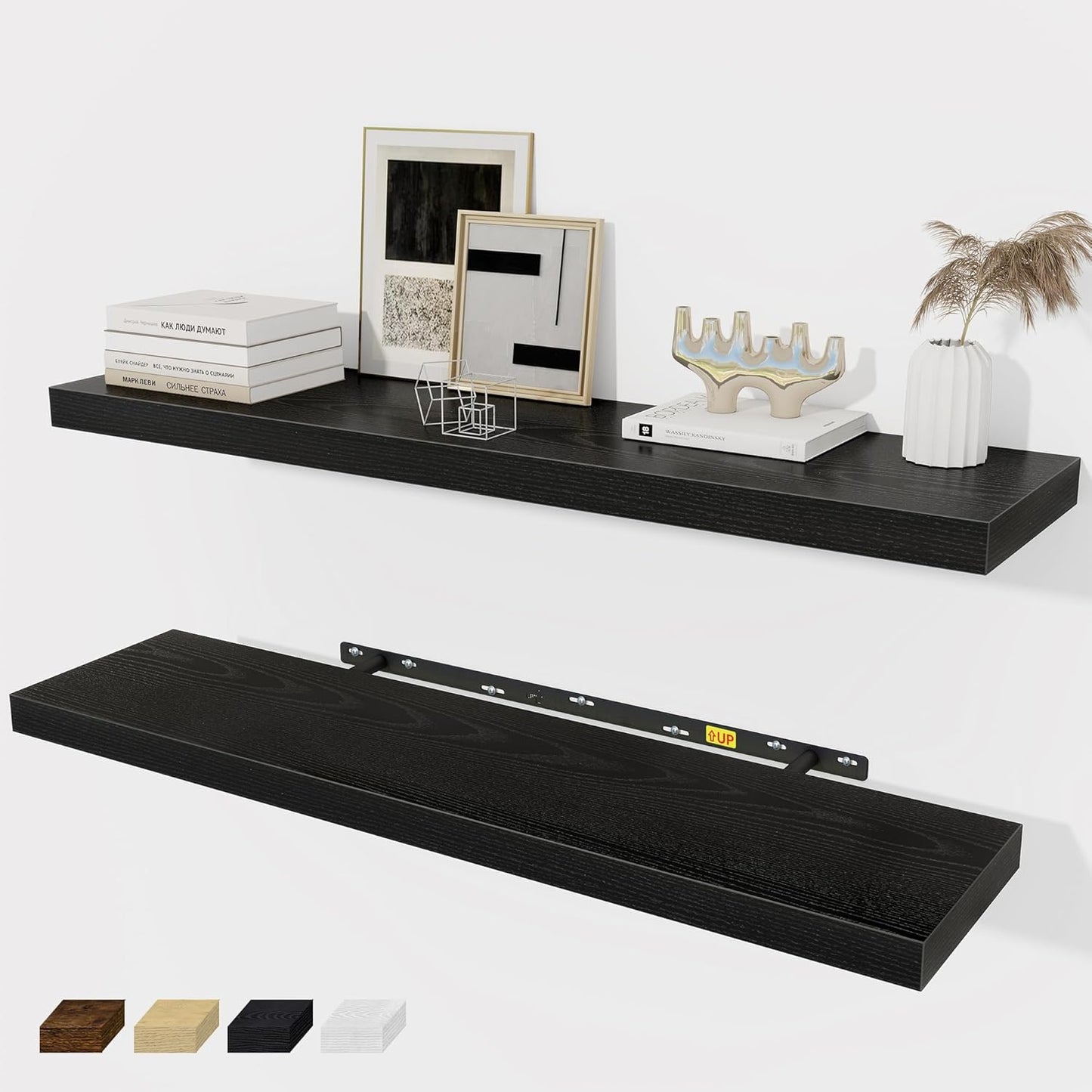Fun Memories Black Floating Shelves 36 Inch Long, Rustic Farmhouse Bathroom Shelves Over Toliet, 36