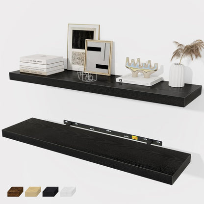 Fun Memories Black Floating Shelves 36 Inch Long, Rustic Farmhouse Bathroom Shelves Over Toliet, 36