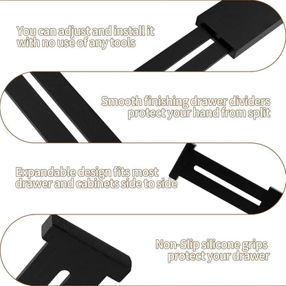 Utoplike 4 pcs Bamboo Kitchen Drawer Dividers Large, Adjustable Black Drawer Organizers, Spring