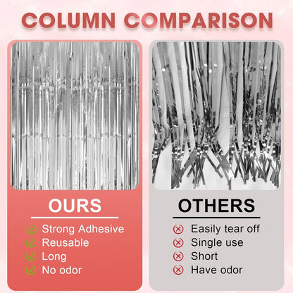 3 Pack 3.3x8.2 Feet Silver Foil Fringe Backdrop Curtains, Tinsel Streamers Birthday Party