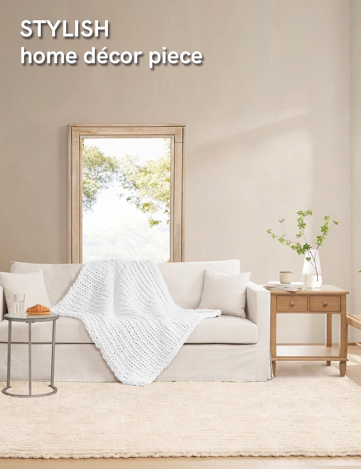 YnM Chunky Throw Blanket, Hand Knitted with Chenille Yarn, Skin Friendly, Ventilated and