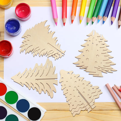 COCHIE DIY 3D Christmas Tree Wood Crafts to Paint for Kids Adults, Paintable Unfinished Wooden